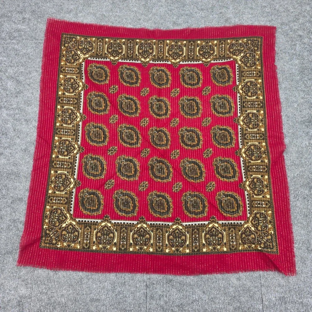 Glentex Vintage Red Gold Lurex Paisley Medallion Square Scarf Japan 30x30
